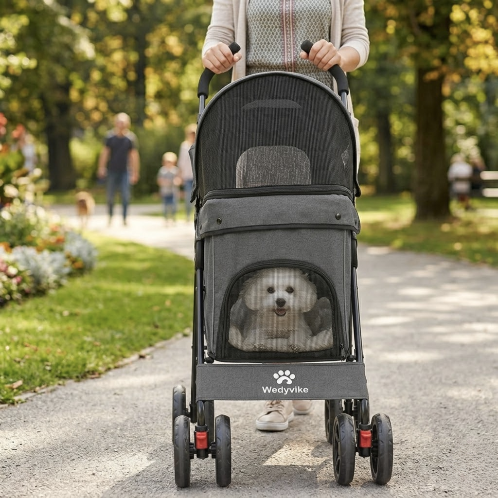 Poussette pour petit chien légère et maniable, panneaux en maille, jusqu'à 15 kg