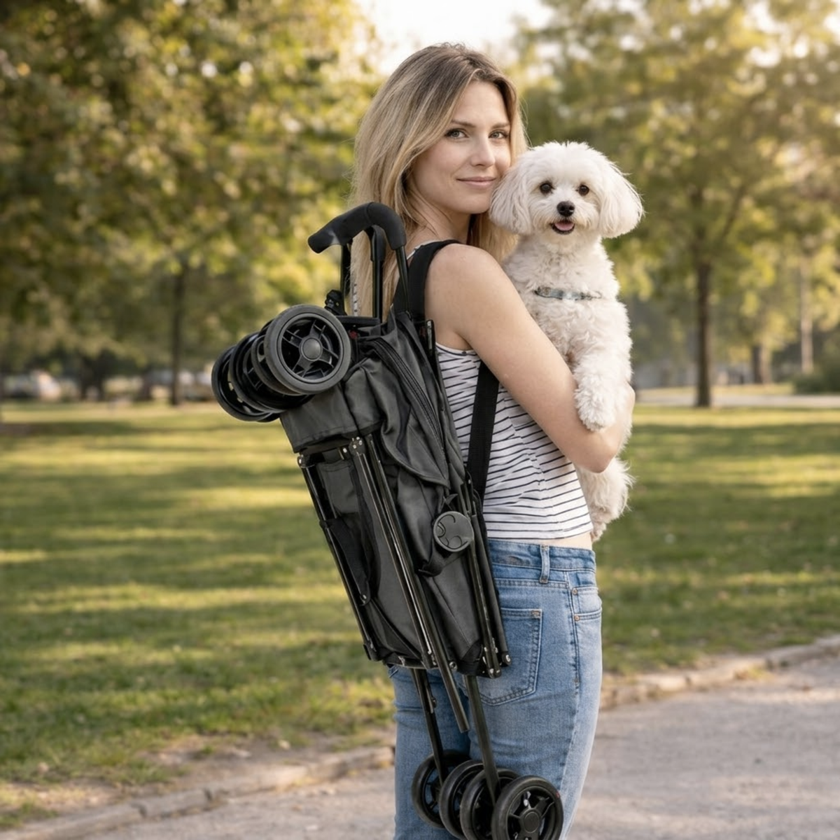 Poussette pour petit chien légère et maniable, panneaux en maille, jusqu'à 15 kg