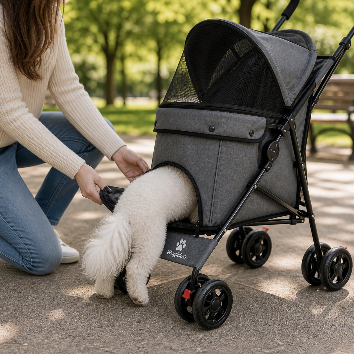 Poussette pour petit chien légère et maniable, panneaux en maille, jusqu'à 15 kg