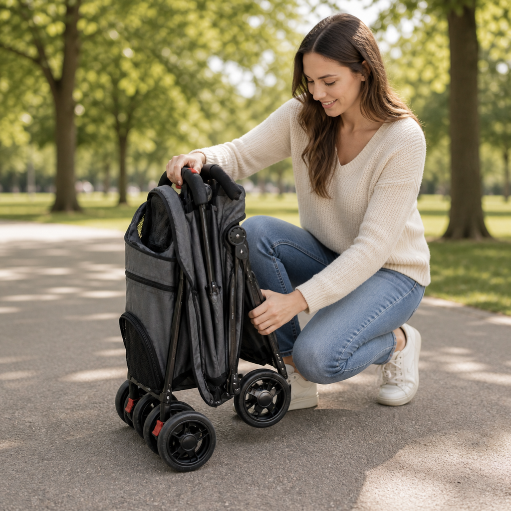 Poussette pour petit chien légère et maniable, panneaux en maille, jusqu'à 15 kg