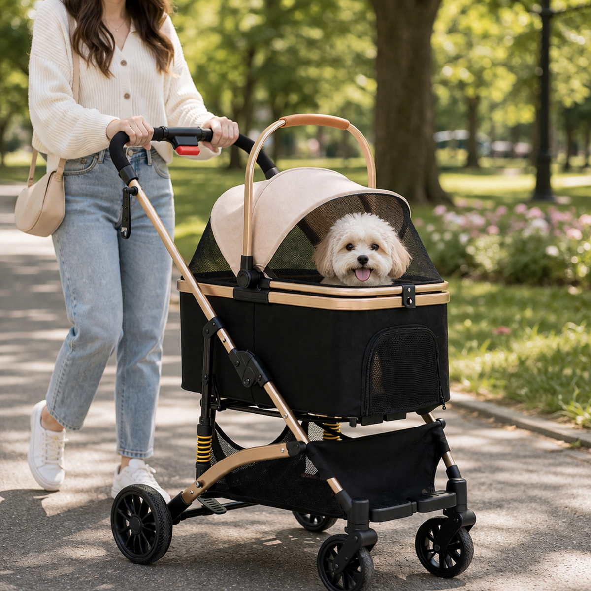 Poussette pour chien grand format, habitacle respirant et pliage rapide, jusqu'à 40 kg