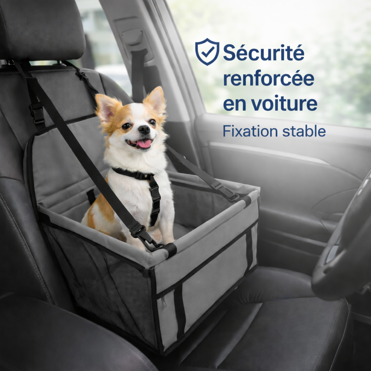 Siège auto pour petit chien avec sangle de sécurité intégrée jusqu'à 20kg