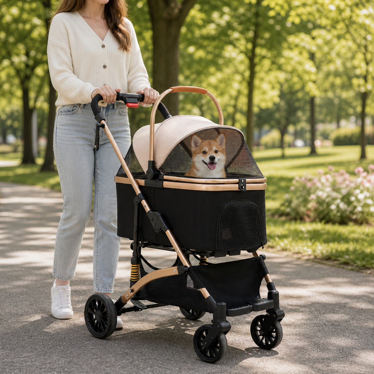 Poussette pour chien grand format, habitacle respirant et pliage rapide, jusqu'à 40 kg
