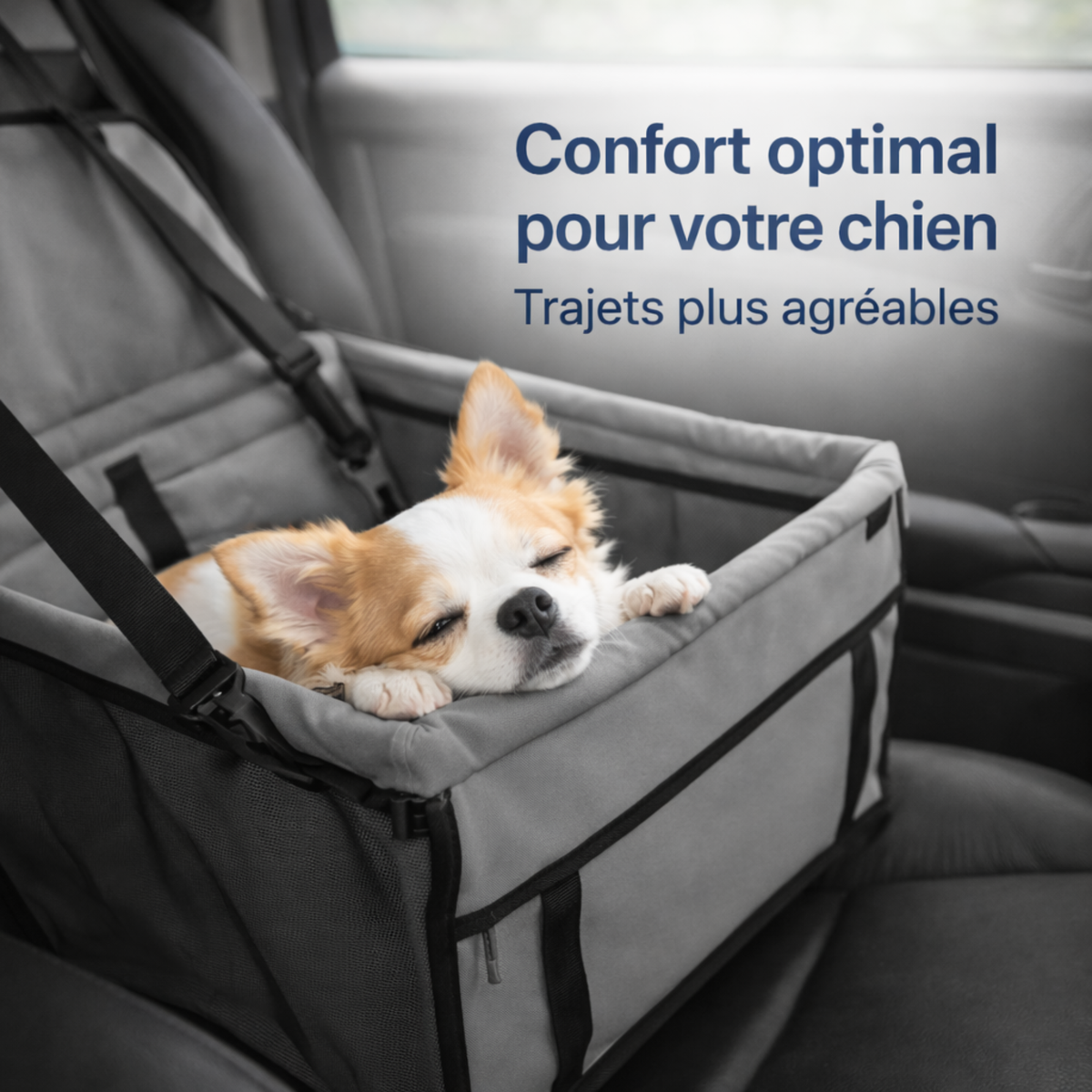 Siège auto pour petit chien avec sangle de sécurité intégrée jusqu'à 20kg