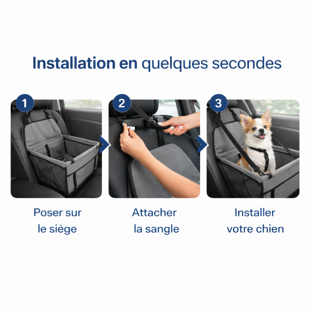 Siège auto pour petit chien avec sangle de sécurité intégrée jusqu'à 20kg