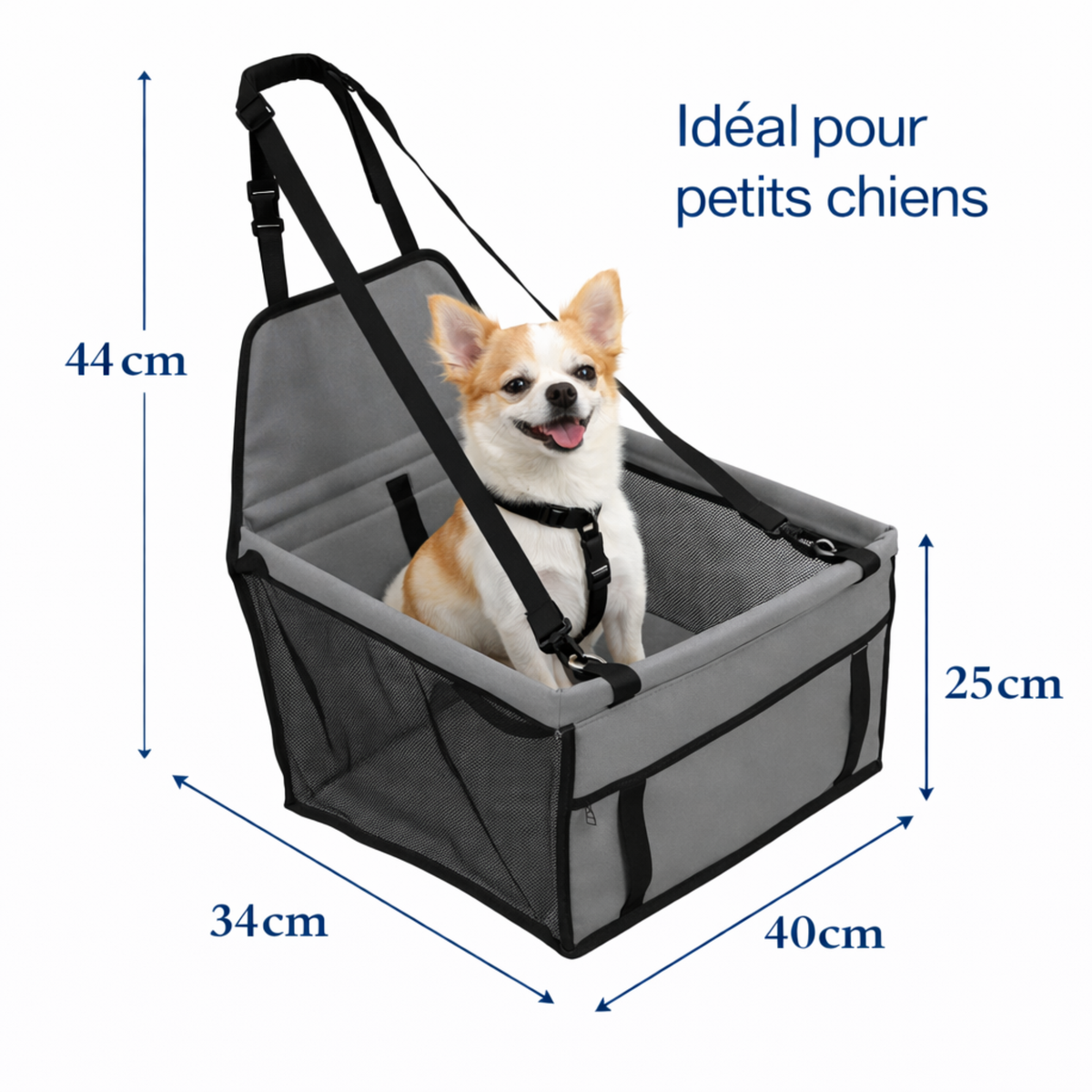 Siège auto pour petit chien avec sangle de sécurité intégrée jusqu'à 20kg