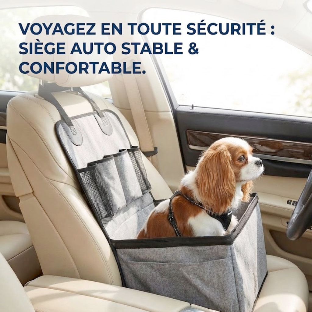 Siège auto pour petit chien avec poches de rangement intégrées jusqu'à 20kg