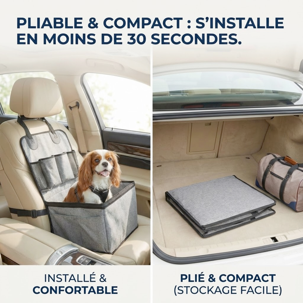 Siège auto pour petit chien avec poches de rangement intégrées jusqu'à 20kg