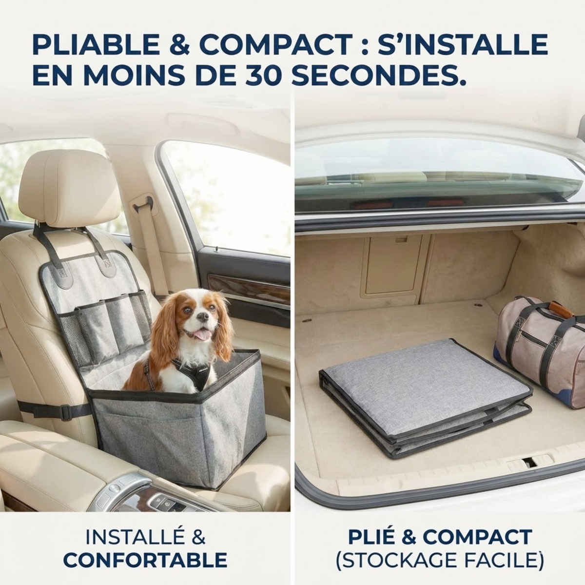 Siège auto pour petit chien avec poches de rangement intégrées jusqu'à 20kg
