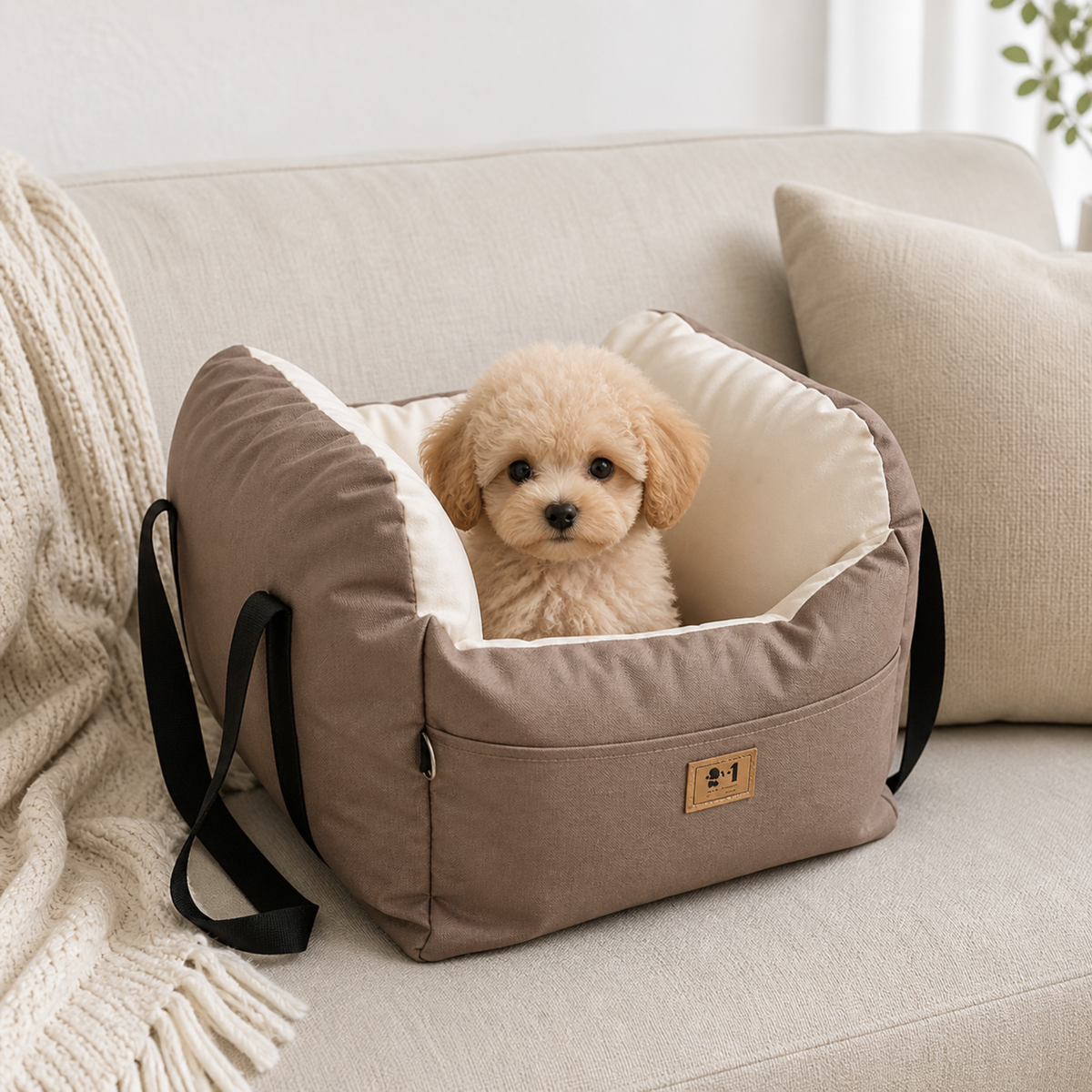 Siège auto et sac de transport 2 en 1 pour petit chien, intérieur rembourré jusqu'à 20kg