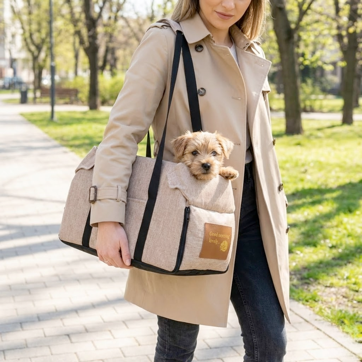 Sac de transport structuré pour petit chien, poignées renforcées, format compact jusqu'à 15kg