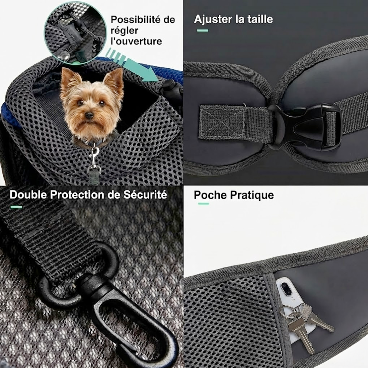Sac bandoulière mains libres pour petit chien, tailles S et L, jusqu'à 6 kg