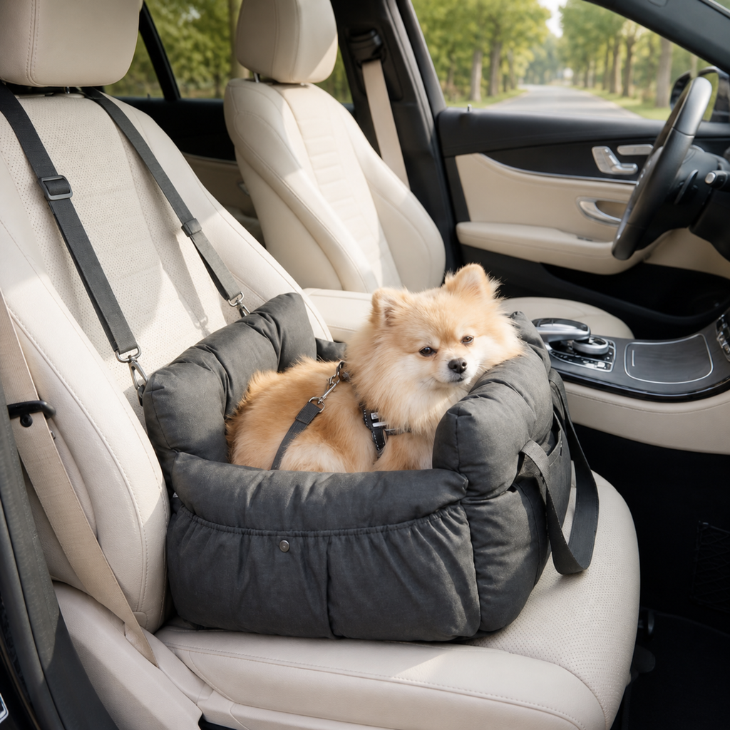 Siège auto pour petit chien rembourré, poignées de transport intégrées jusqu'à 20kg