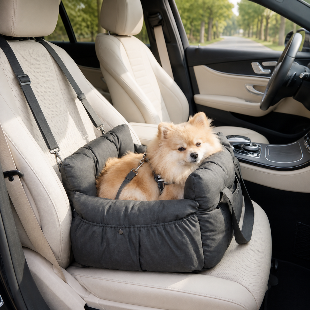 Siège auto pour petit chien rembourré, poignées de transport intégrées jusqu'à 20kg