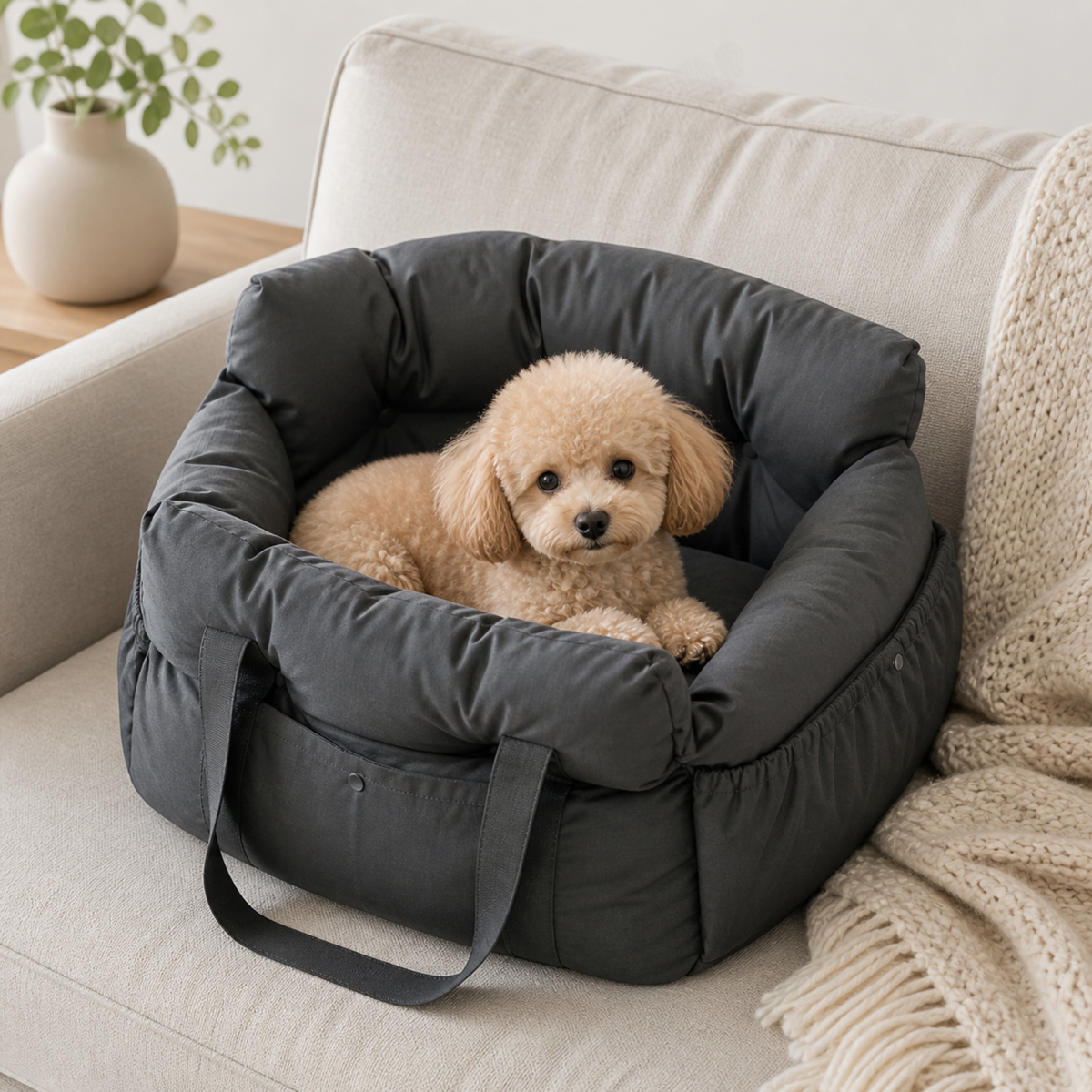 Siège auto pour petit chien rembourré, poignées de transport intégrées jusqu'à 20kg