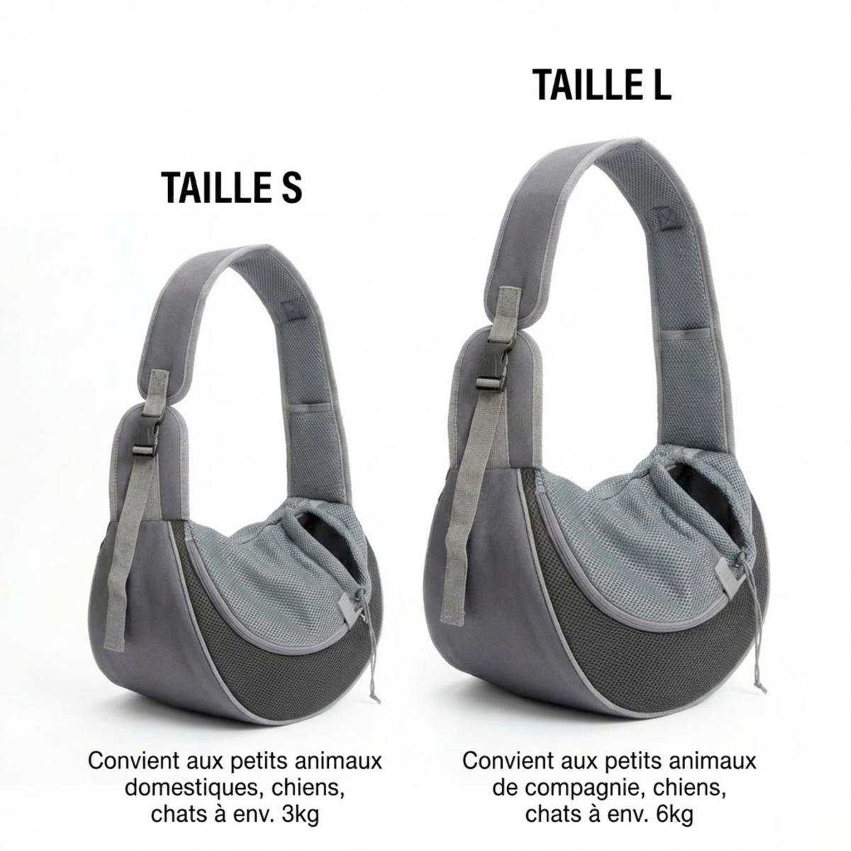 Sac bandoulière mains libres pour petit chien, tailles S et L, jusqu'à 6 kg