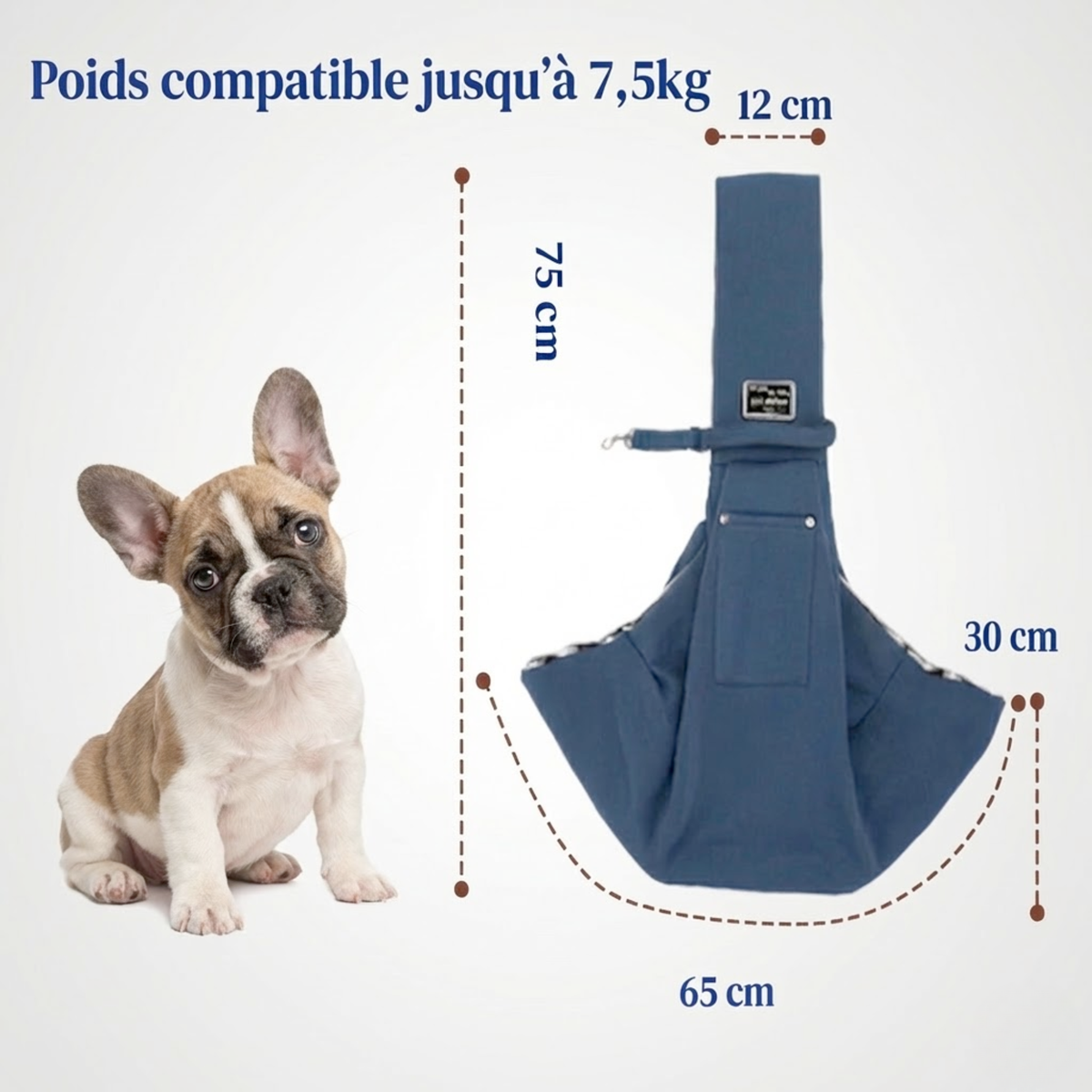 Sac bandoulière souple pour chien, large sangle d'épaule, jusqu'à 7,5 kg