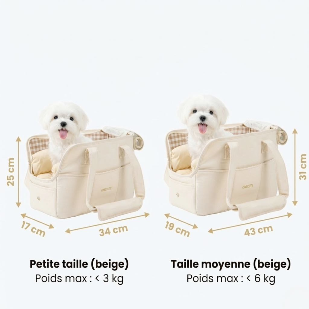 Sac à main de transport pour chien, poignées renforcées, tailles Petit et Moyen, jusqu'à 6 kg