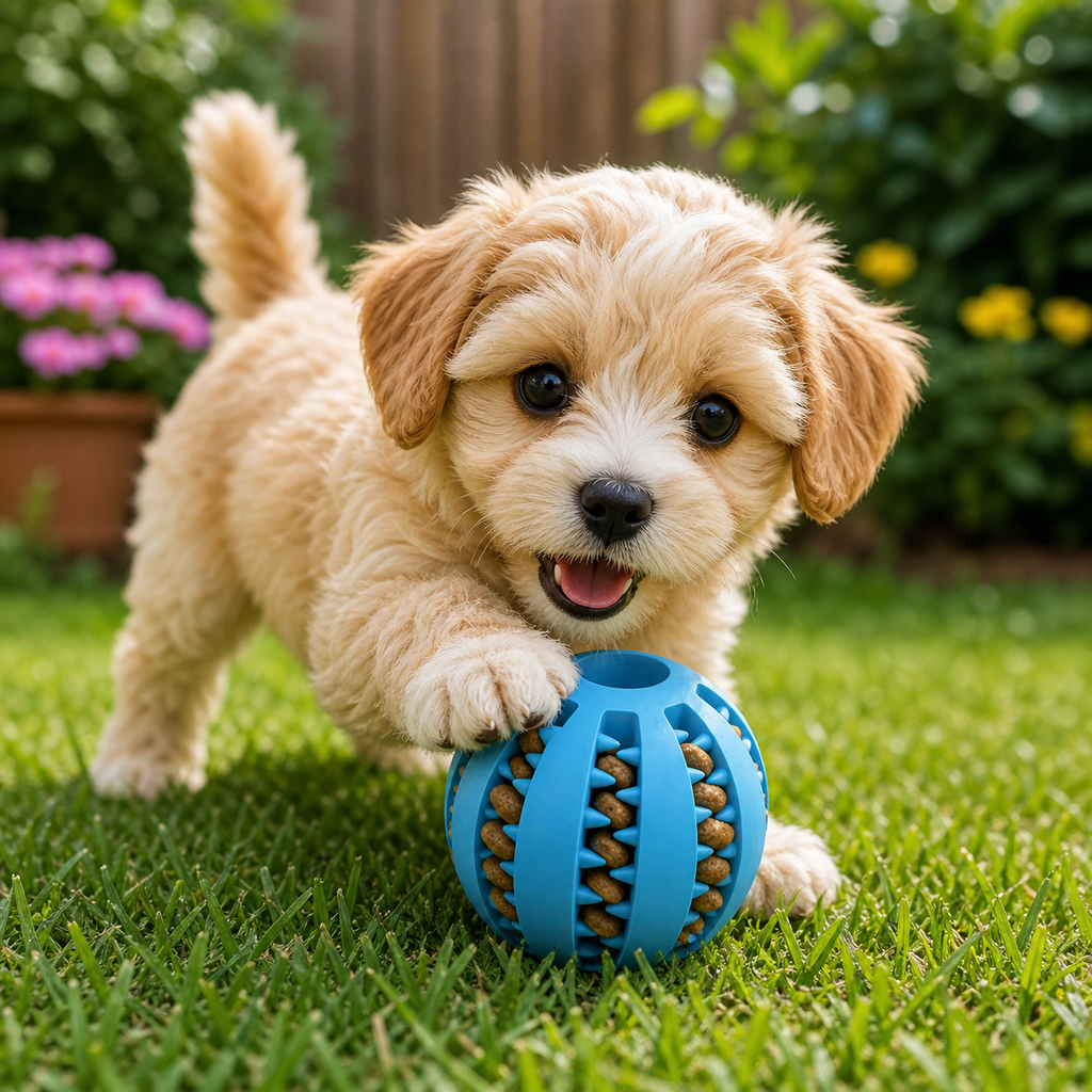 Balle interactive distributrice de croquettes pour chien, picots souples, 5 cm