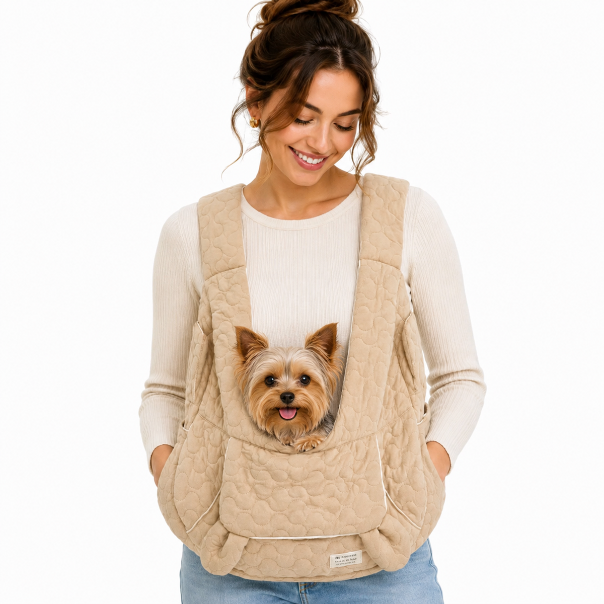 Porte-chien ventral mains libres, nylon imperméable matelassé, jusqu'à 6 kg