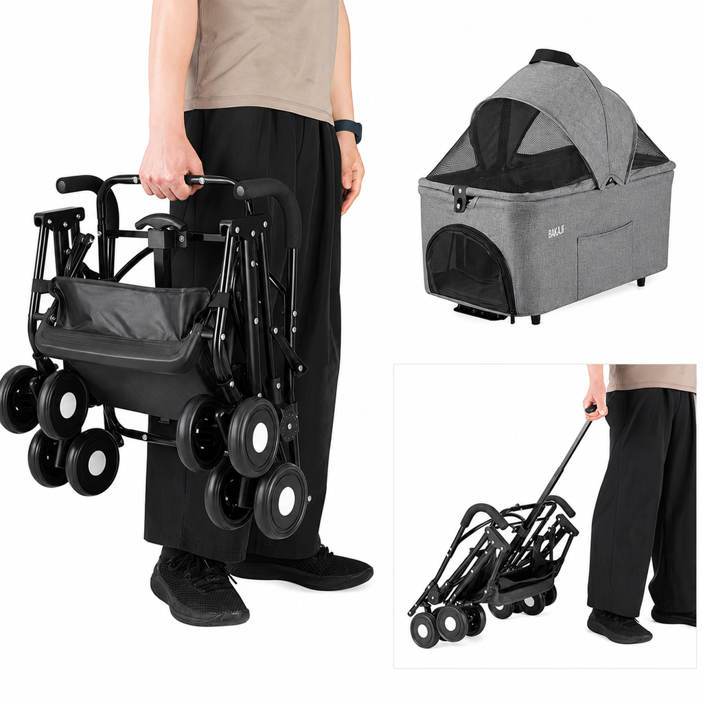Poussette pour chien grande taille, nacelle détachable Oxford 300D, jusqu'à 40 kg