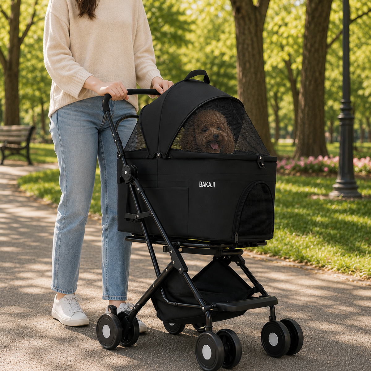 Poussette pour chien grande taille, nacelle détachable Oxford 300D, jusqu'à 40 kg