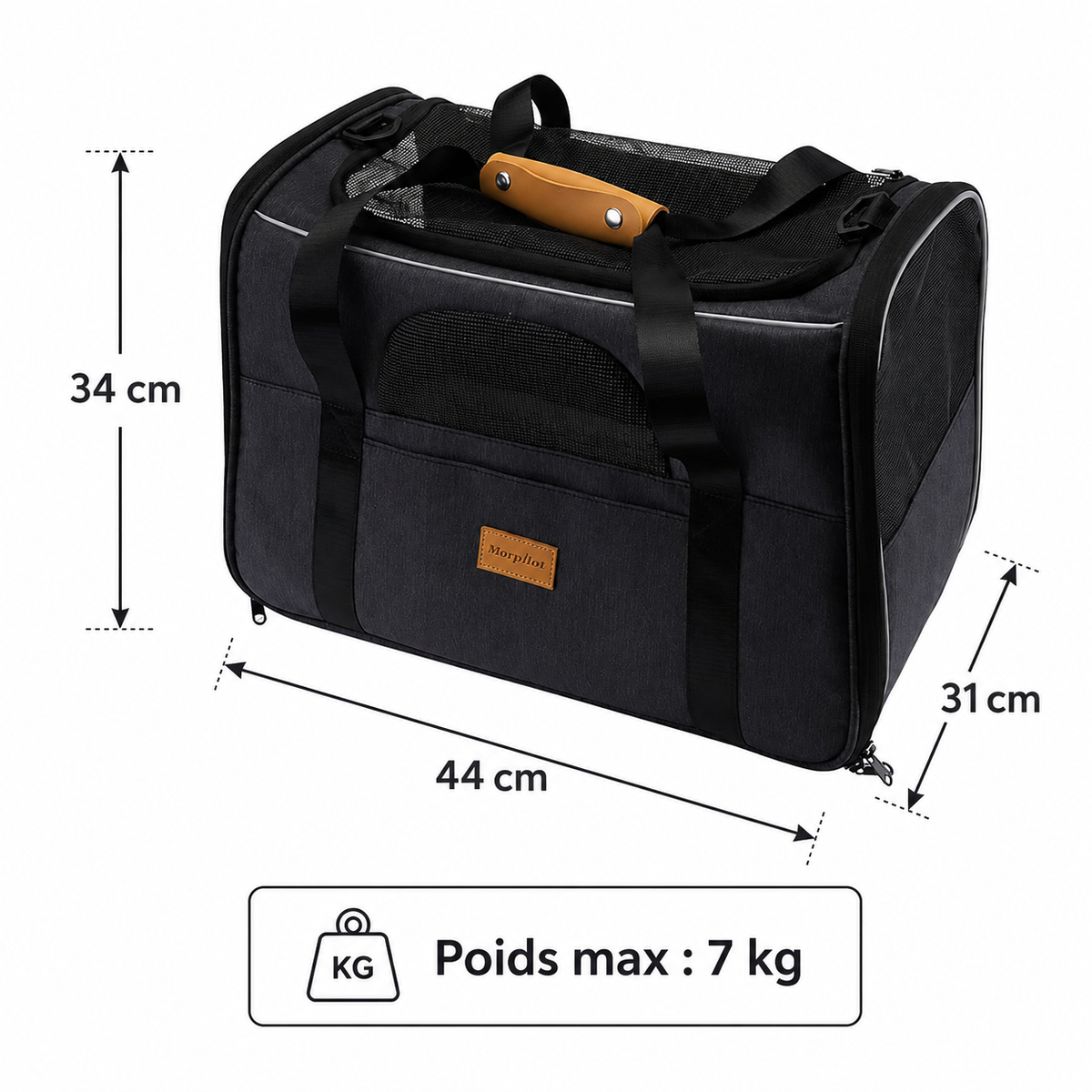 Sac de transport souple pour chien, maille respirante et passant trolley, jusqu'à 7 kg