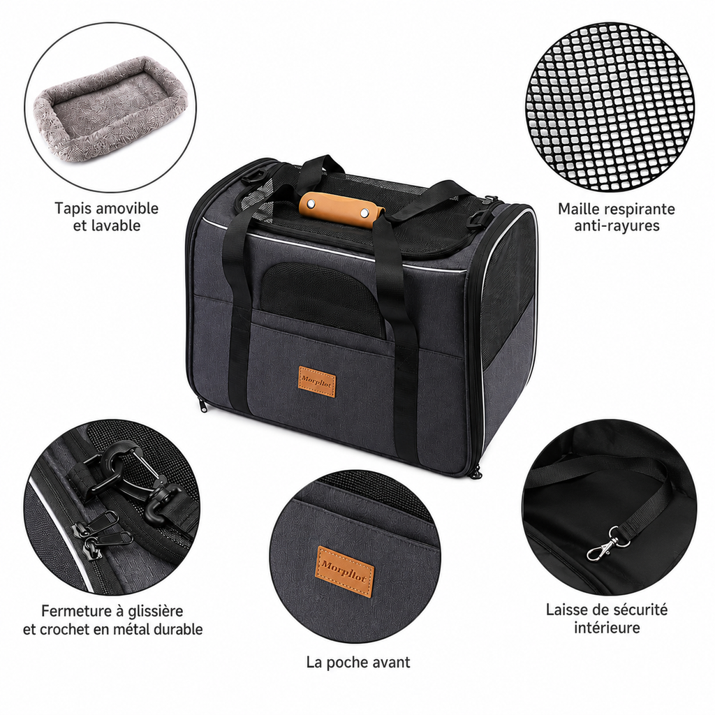 Sac de transport souple pour chien, maille respirante et passant trolley, jusqu'à 7 kg