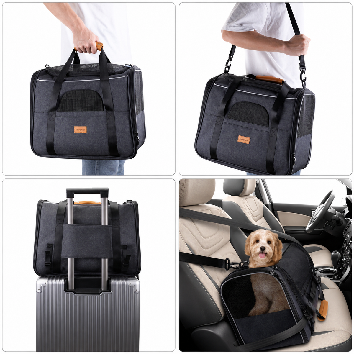 Sac de transport souple pour chien, maille respirante et passant trolley, jusqu'à 7 kg