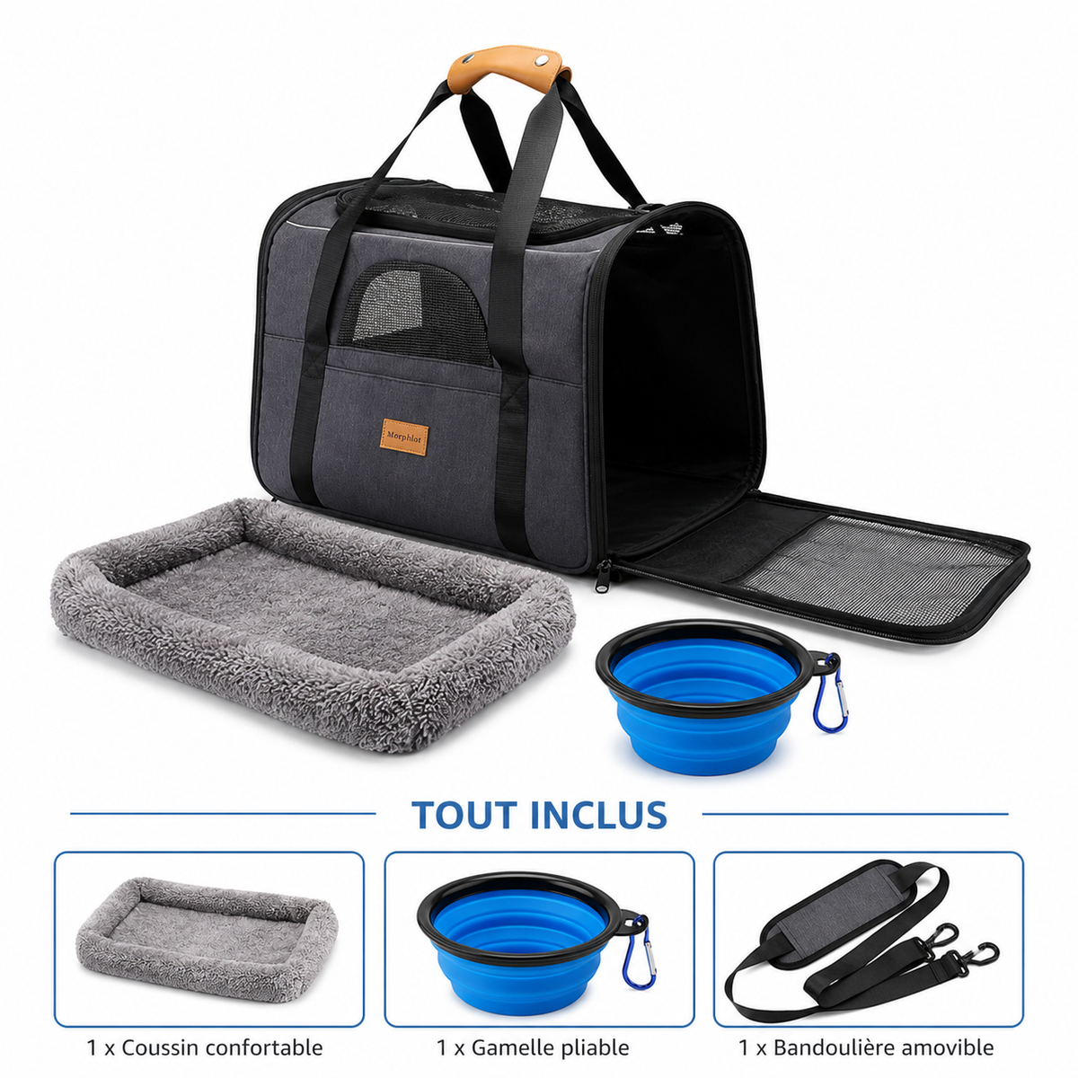 Sac de transport souple pour chien, maille respirante et passant trolley, jusqu'à 7 kg