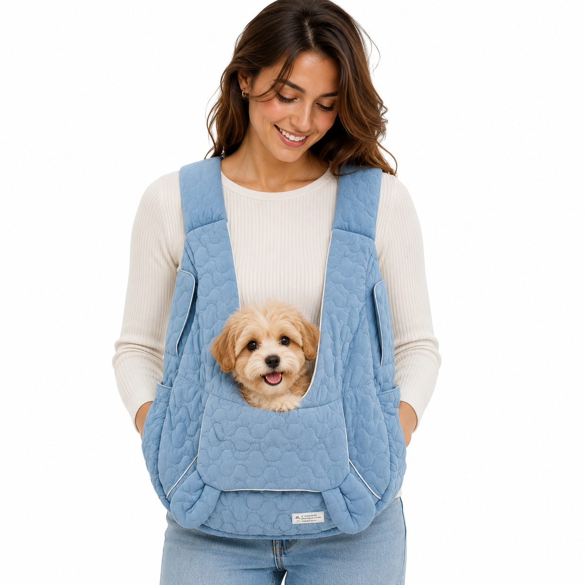 Porte-chien ventral mains libres, nylon imperméable matelassé, jusqu'à 6 kg