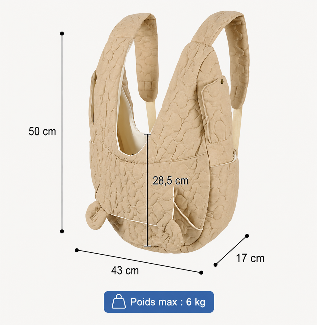 Porte-chien ventral mains libres, nylon imperméable matelassé, jusqu'à 6 kg