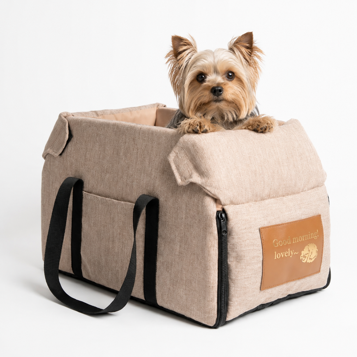 Sac de transport structuré pour petit chien, poignées renforcées, format compact jusqu'à 15kg